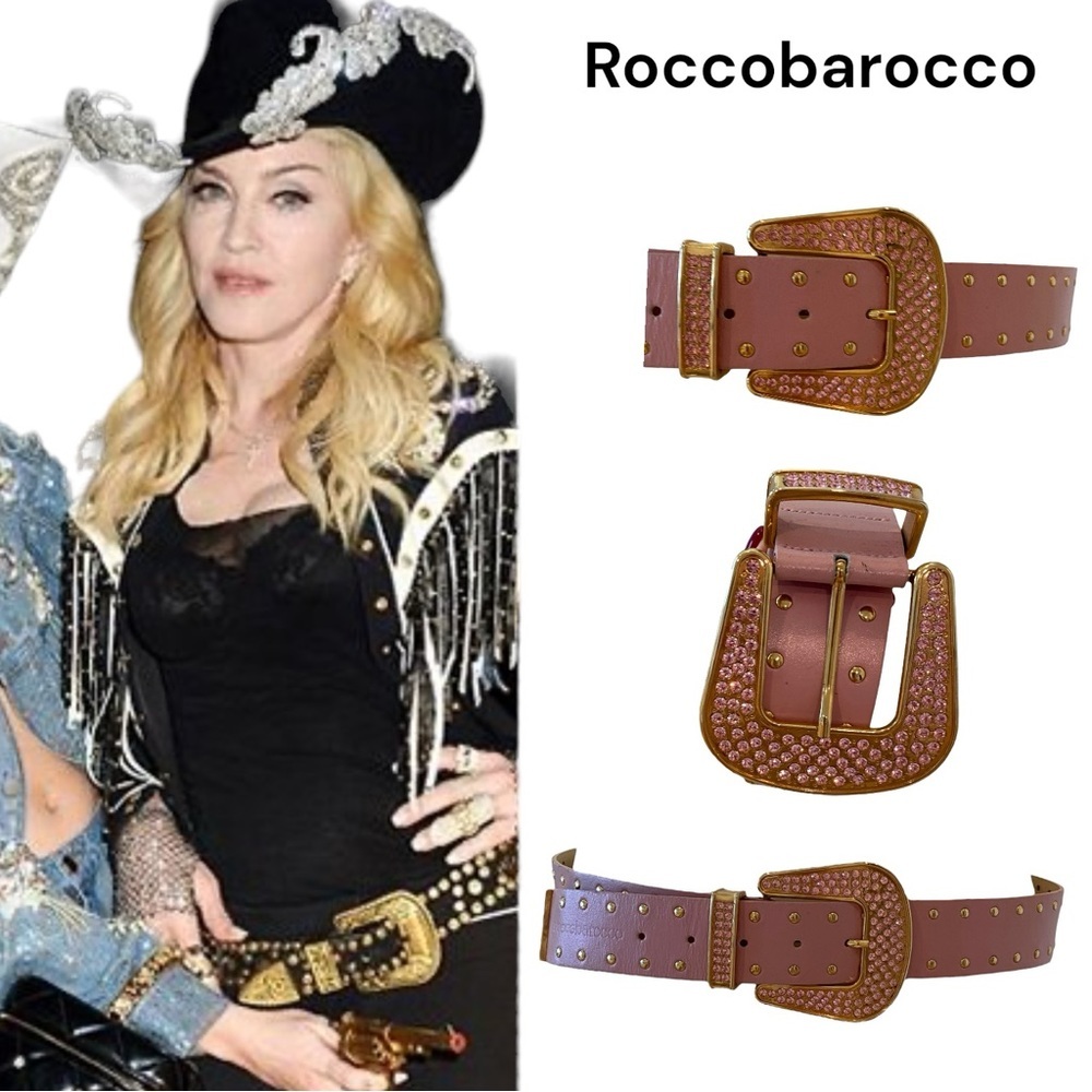 Vintage Y2K roccobarocco pink western crystal belt bedazzled glam large buckle